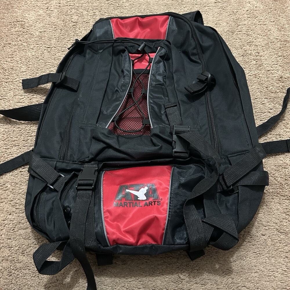 ATA Backpack Black Red Zip Buckle Adjustable Straps Unisex Adults